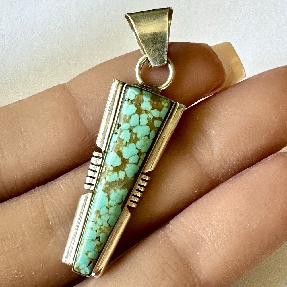 Navajo Inlay Pendant #8 Mine Turquoise Sterling‎ 1.5in Signed Francisco Native